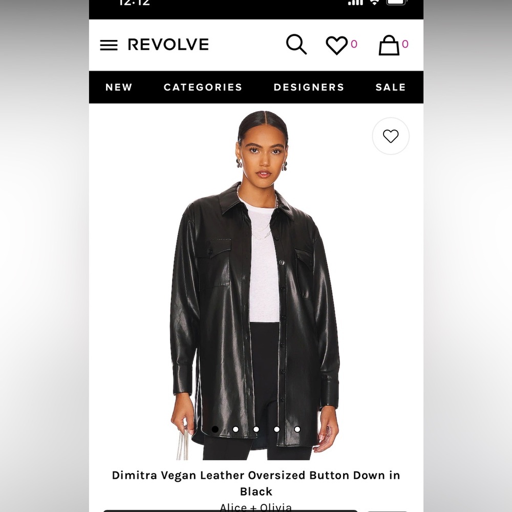Alice + Olivia Dimitra Vegan Leather Oversized Button Down in Black size small